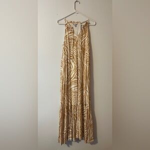 Nine West Womens Tan Zebra Print Flowy Halter Neck Midi Dress